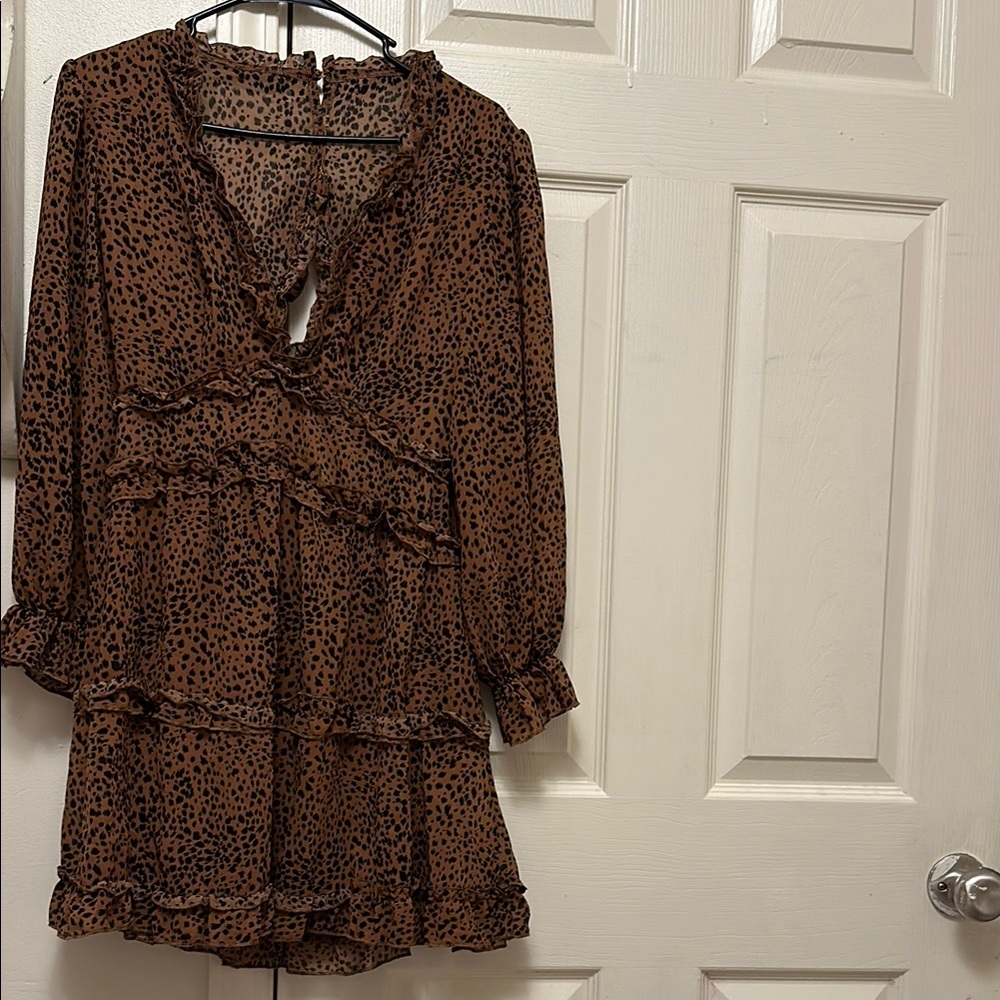 Brown Long Sleeve Wrap Sundress